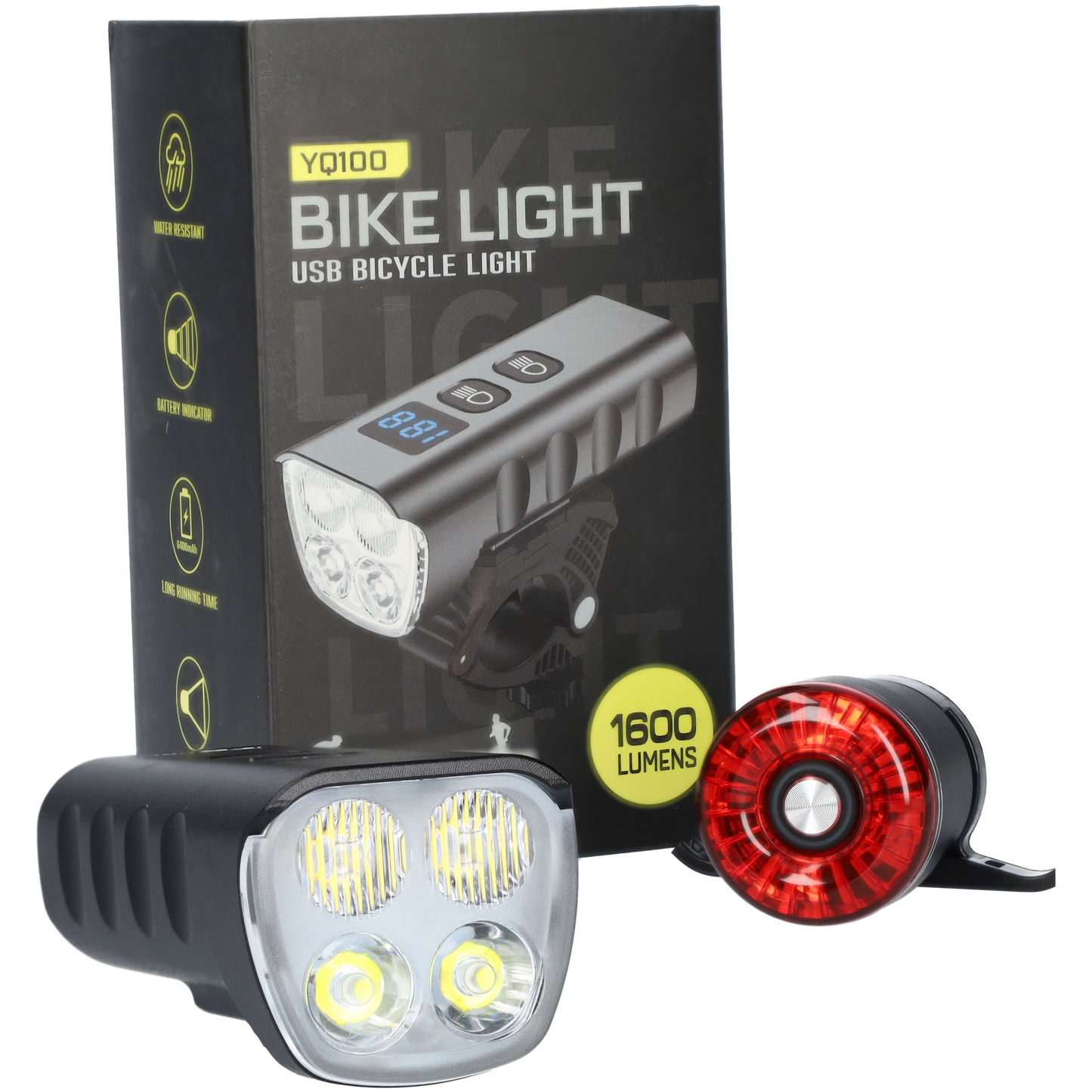 LED Fietslamp en achterlicht - Fietslicht - Fiets lamp - Bike light - 1600 lumen - USB-C oplaadbaar - Zwart