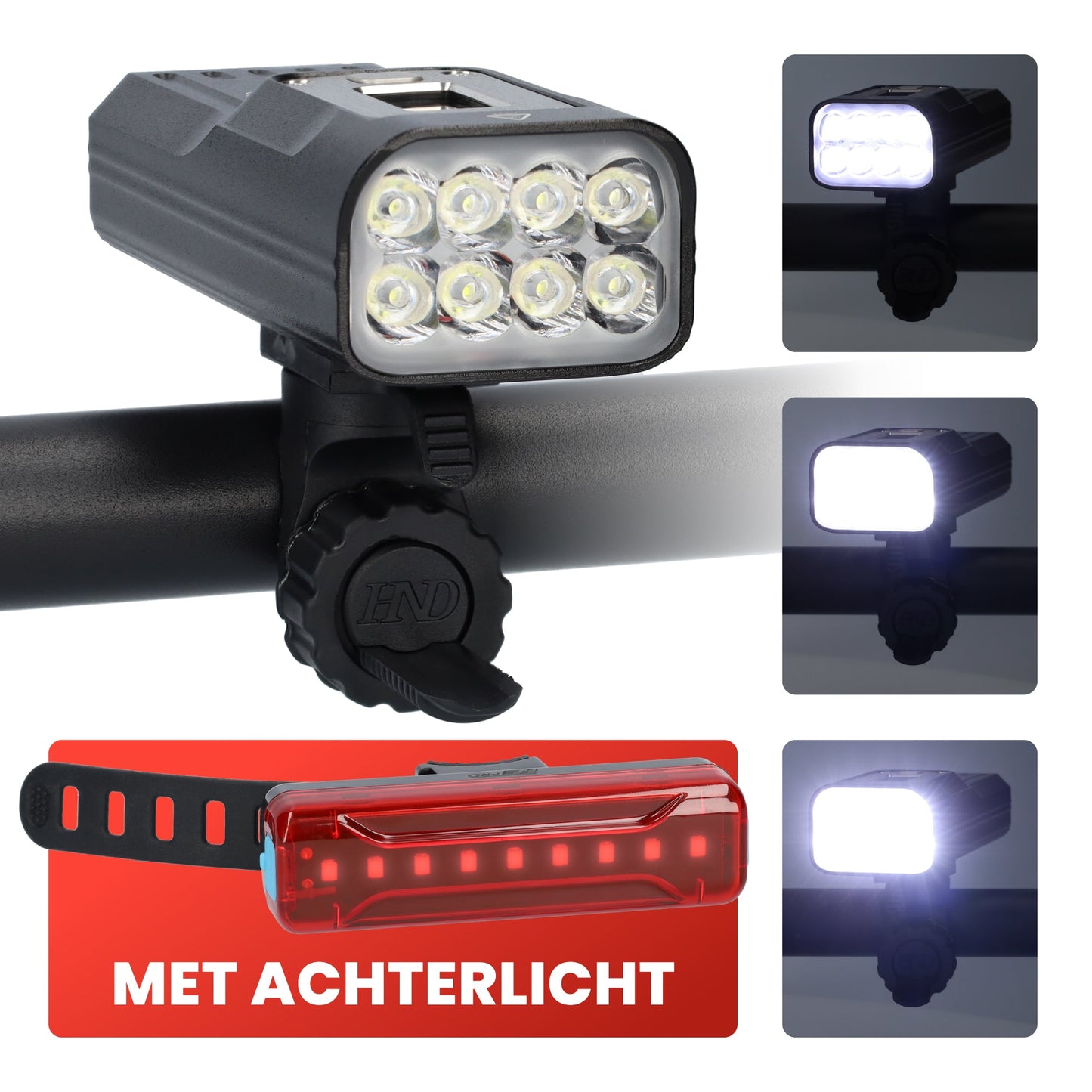 LED fietslamp - Voorlicht fiets - Fietslicht - USB-C oplaadbaar - 2000 lumen - 5V - 10000mAh - 300-500m schijnafstand - Zwart