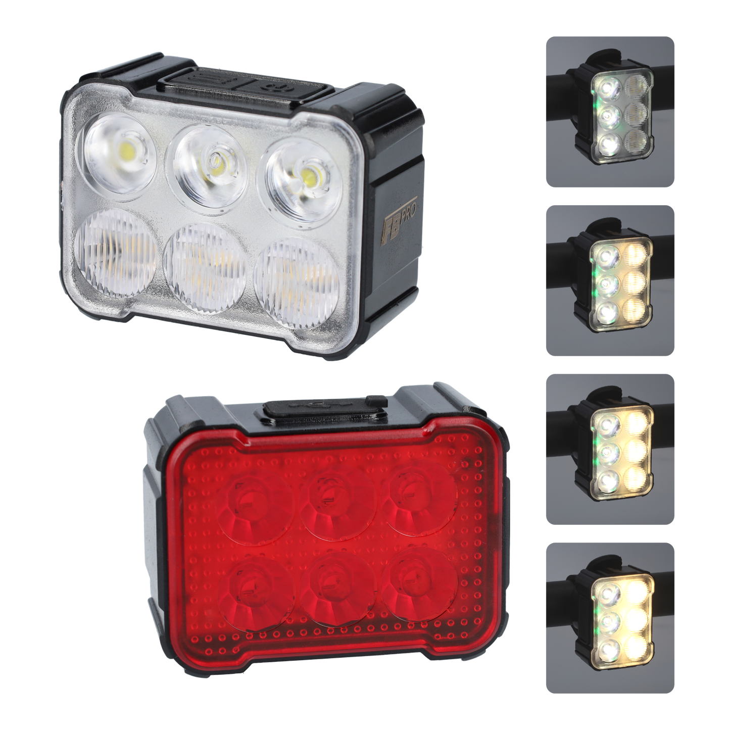 LED fietslampen - Voor- en achterlicht fiets - Fietslichten - 3,7V - 6 verschillende standen - Zwart