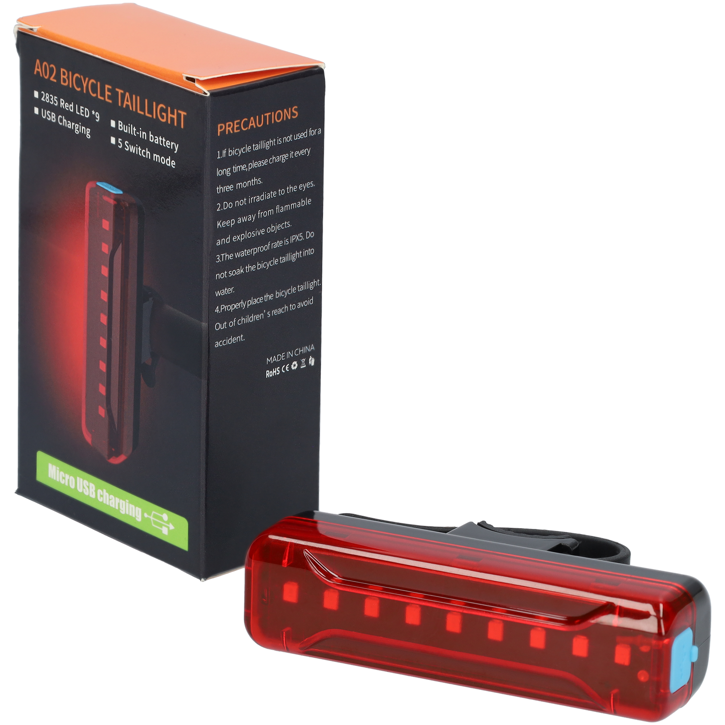LED fietslamp - Achterlicht fiets - Fietslicht - 5 verschillende standen - 3,7V - Zwart