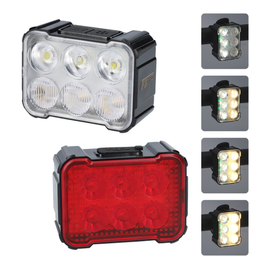 LED fietslampen - Voor- en achterlicht fiets - Fietslichten - 3,7V - 6 verschillende standen - Zwart