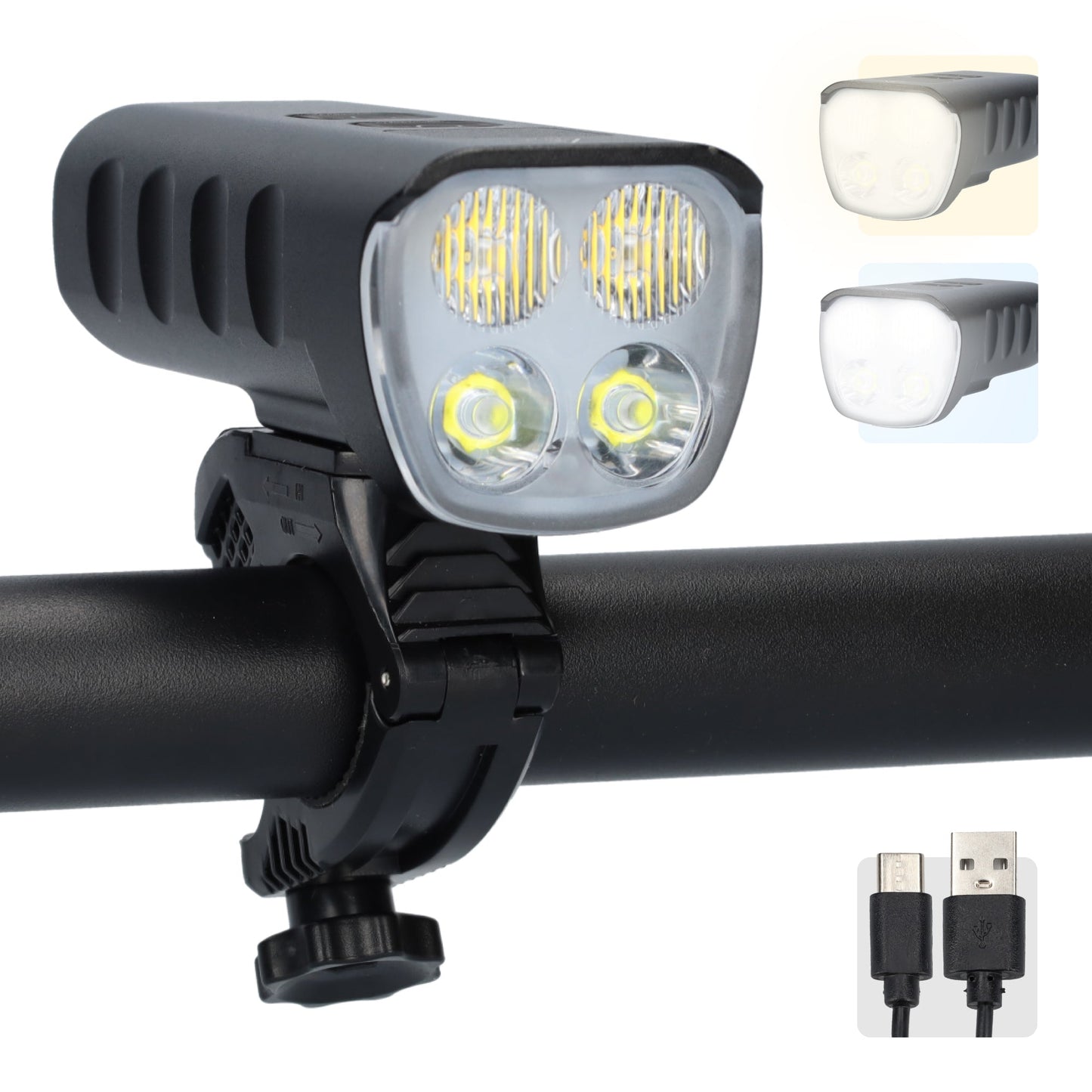 LED Fietslamp - Fietslicht - Fiets lamp - 1600 lumen - Met Oplader - USB-C oplaadbaar - Zwart