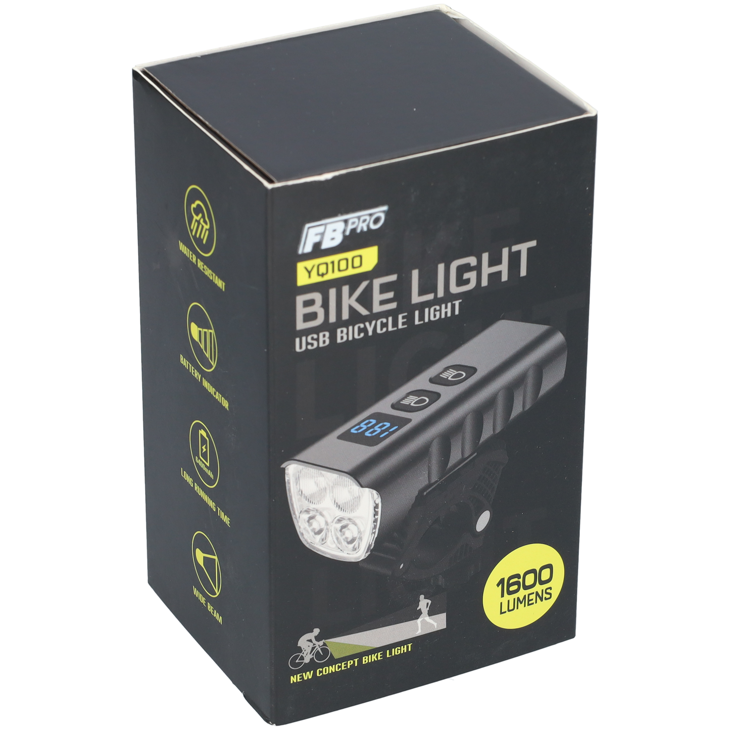LED Fietslamp - Fietslicht - Fiets lamp - 1600 lumen - Met Oplader - USB-C oplaadbaar - Zwart
