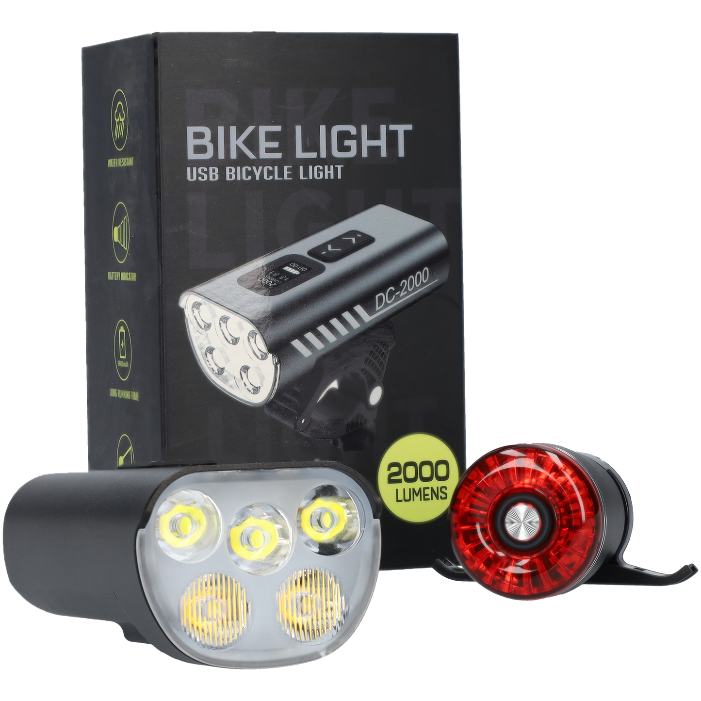 Fietslamp LED met achterlicht - Voor- en achterlamp met verschillende standen - Zwart